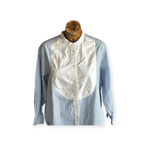 GAP BIG shirt loose oversized striped blue white medium cotton - Picture 2 of 10